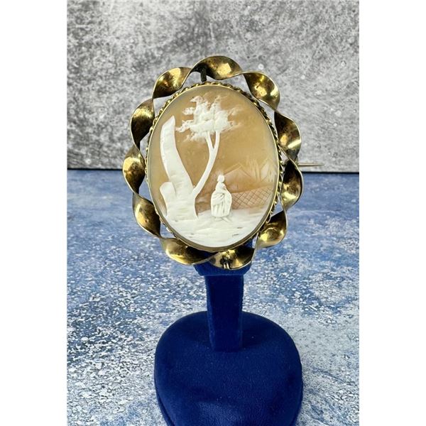 Antique Spinner Brooch Shell Cameo & Photo
