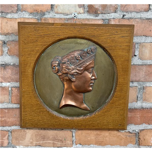 Antique Copper Relief Bust Of Queen Victoria