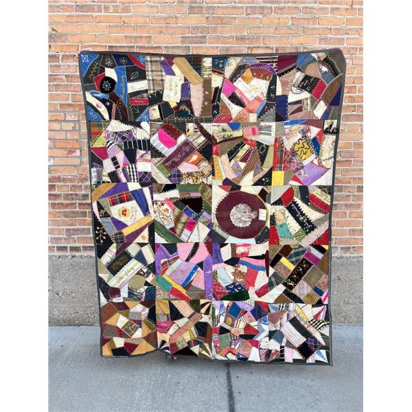Antique Folk Art Hand Stitched Crazy Quilt