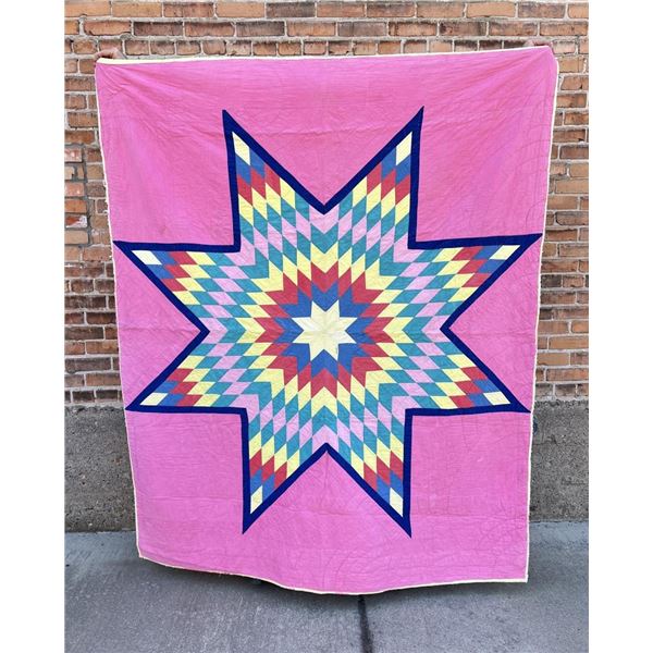 Antique Hand Stitched Lone Star Pattern Quilt