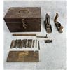 Image 1 : Antique Wood Tool Box & Contents