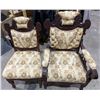 Image 1 : Pair of Antique Dark Oak and Floral Upholstered Chairs- One with Arms