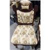 Image 2 : Pair of Antique Dark Oak and Floral Upholstered Chairs- One with Arms
