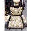 Image 3 : Pair of Antique Dark Oak and Floral Upholstered Chairs- One with Arms