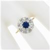 Image 3 : Antique FRENCH 18k TT Gold GIA NO HEAT Sapphire & Diamond Flower Cluster Ring