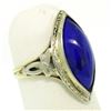 Image 7 : Antique Art Deco 10k White Yellow Gold Bezel Marquise Cabochon Lapis Lazuli Ring
