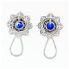 Image 6 : 18k White Gold 8.50 ctw GIA Ceylon Sapphire Diamond Halo Flower Cluster Earrings