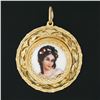 Image 2 : Vintage Limoges French 14k Gold Hand Painted Portrait Open Work Locket Pendant
