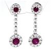 Image 1 : Fancy 18K White Gold 1.38 ctw Round Ruby w/ Diamond Halo Post Drop Dangle Earrin