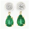Image 1 : 14k Gold 3.31 ctw GIA Pear Emerald Bezel Old European Diamond Drop Dangle Earrin