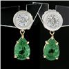 Image 2 : 14k Gold 3.31 ctw GIA Pear Emerald Bezel Old European Diamond Drop Dangle Earrin