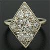 Image 6 : Antique 14K White Gold 1.67 ctw European & Single Cut Diamond Rhombus Platter Ri