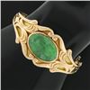 Image 6 : Vintage 14k Gold 6" Oval Cabochon Bezel Jade Wide Hinged Open Bangle Bracelet
