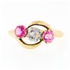 Image 4 : Antique Victorian 18K Gold 1.18 ctw Diamond & European Pink Sapphire 3 Stone Rin