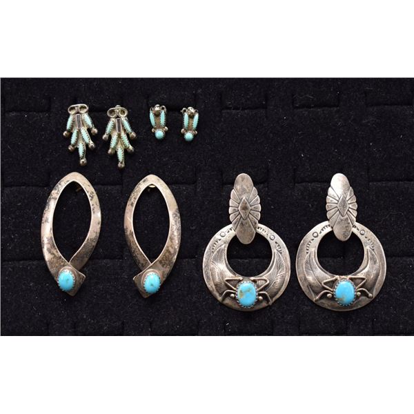 FOUR PAIR NAVAJO EARRINGS