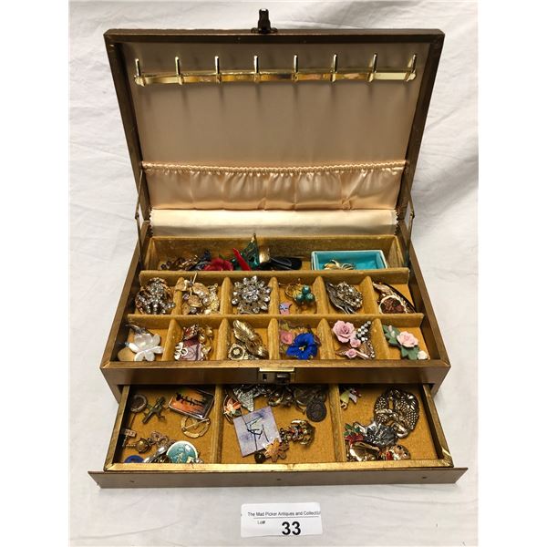 Vintage Jewellery Box With Assorted Brooches