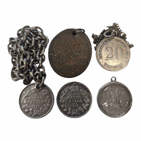 5 Vintage Old Coin Pendants