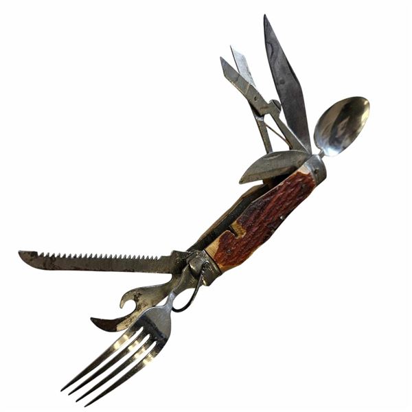 Vintage Utility Knife With Carved Horn Handle