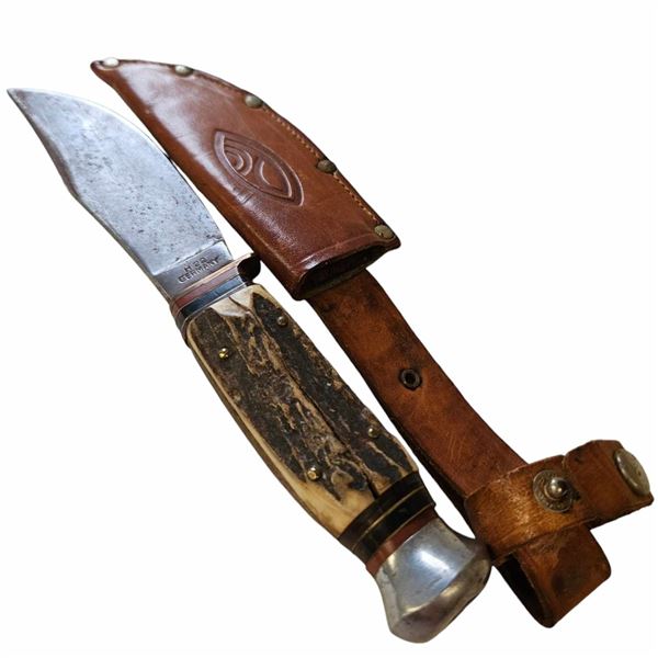 Vintage Premier H22 Germany Carved Antler Handle Knife