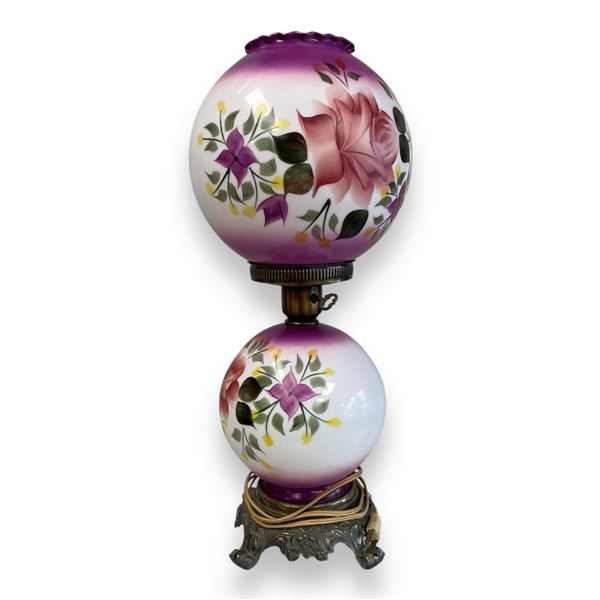 Antique Hand Painted Floral Themed Gone With The Wind Lamp