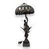 Image 1 : Beautiful Artist Signed Bronze Lamp With Leaded Glass Shade