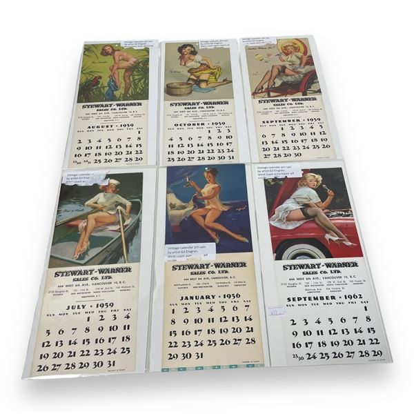 6Pcs Of Stewart-Warner Sales Co. Calendars (1956, 1959, 1962)