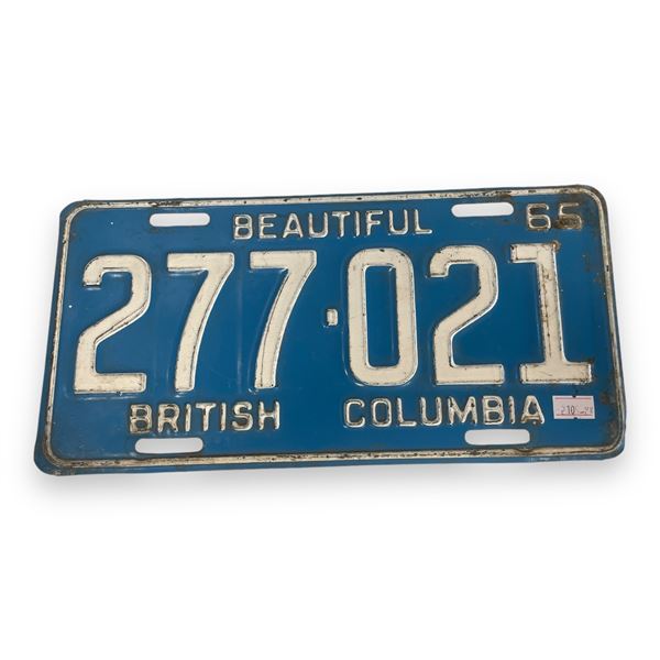Vintage 1965 B.C. License Plate