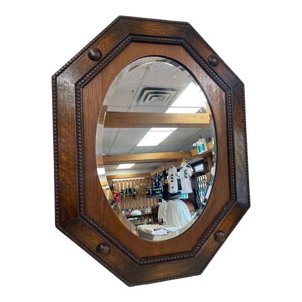 Antique English Carved Quarter Sawn Oak Mirror