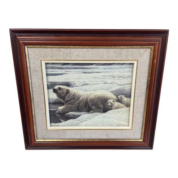 Framed Robert Bateman Print 1978 "Arctic Family Polar Bears"
