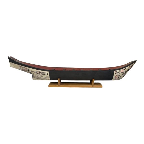 Vintage Westcoast Hand Carved + Painted Wooden Canoe