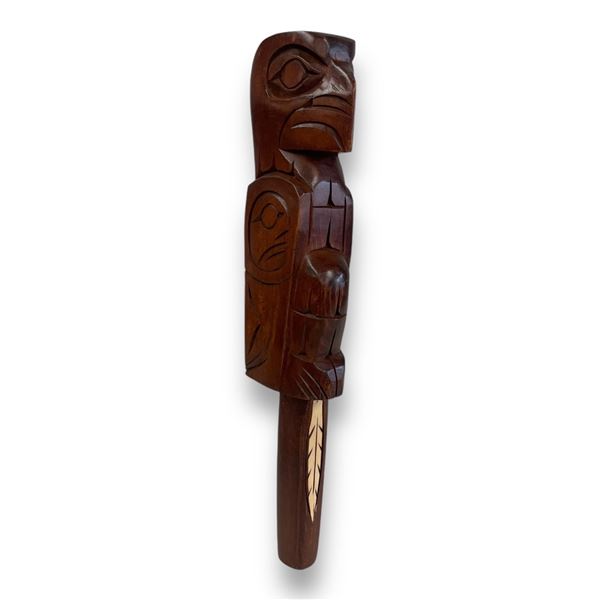 Vintage First Nations Hand Carved Bear Talking Stick Signed J.Y.