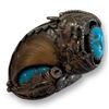 Image 2 : Vintage Navajo Sterling Silver Bear Claw With Turquoise & Coral Ring