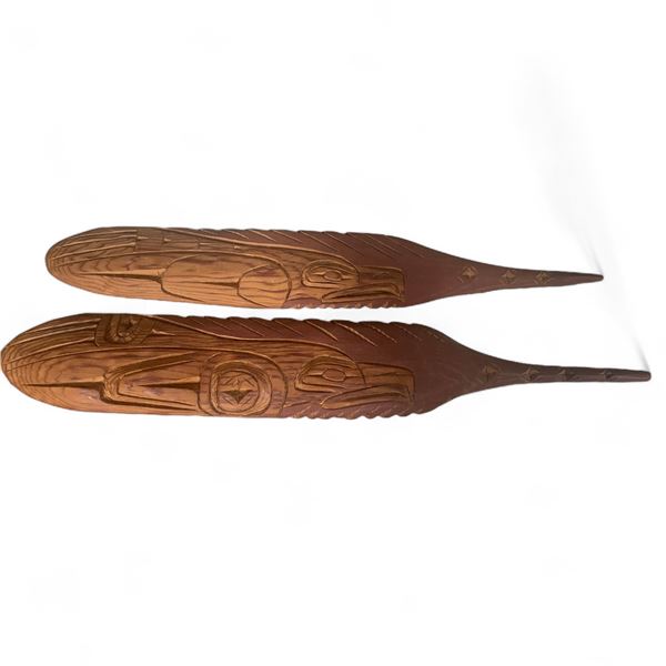2Pcs Of Westcoast Squamish Hand Carved Wooden Feathers