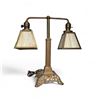 Image 1 : Vintage Art Deco Brass Double Slag Glass Shade Table Lamp