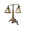 Image 2 : Vintage Art Deco Brass Double Slag Glass Shade Table Lamp