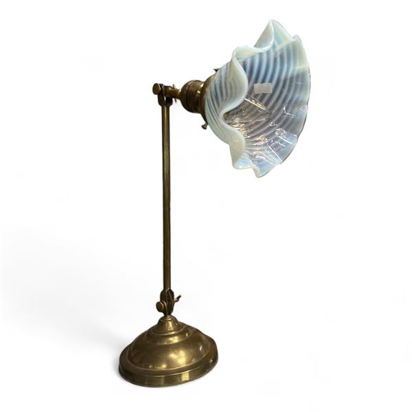 Vintage Heavy Brass Adjustable Opalescent Glass Table Lamp