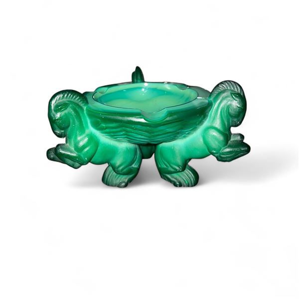 Carved Malachite Stallion Motif Ashtray