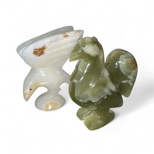 2 Carved Stone Birds