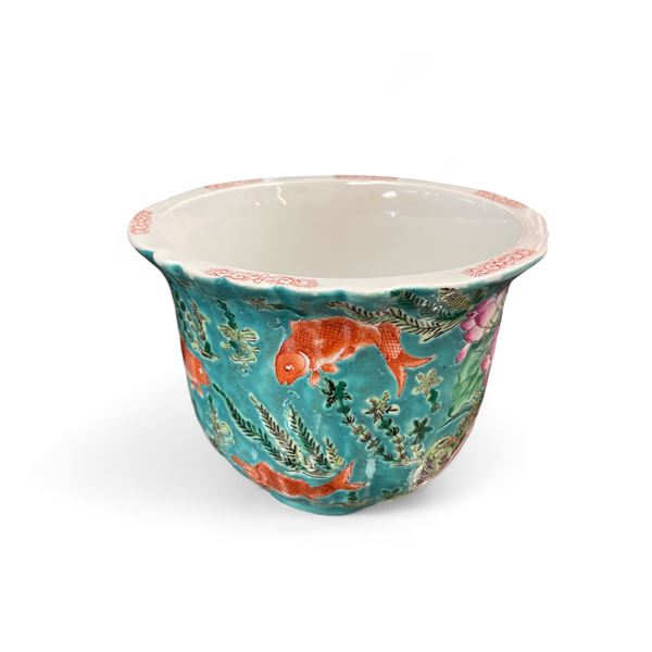 Vintage Asian Koi Fish Themed Planter