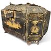 Image 2 : Antique Chinese Gilt Lacquered Tea Caddy With Pewter Containers