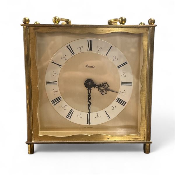 Vintage Brass Mauthe Table Clock Etched W & E 1915-1965