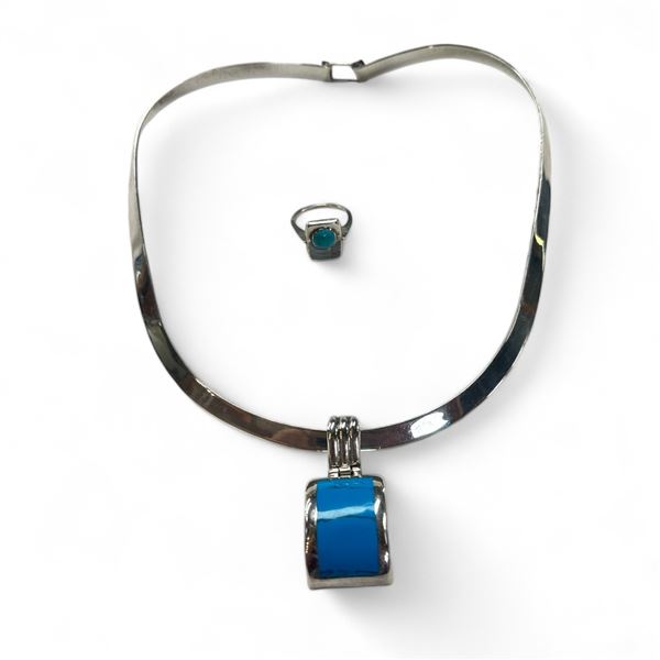 925 Silver And Turquoise Ring + Necklace