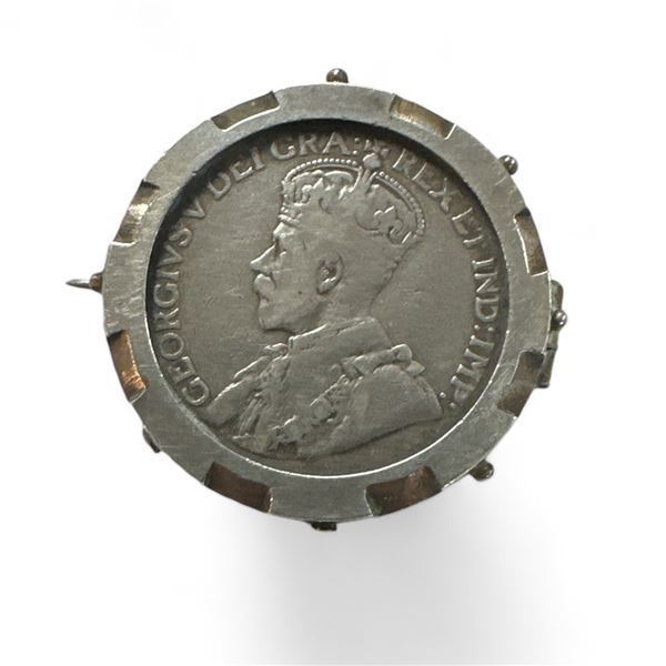 Antique 1913 25Cent Canadian Coin In Sterling Silver Brooch Bezel