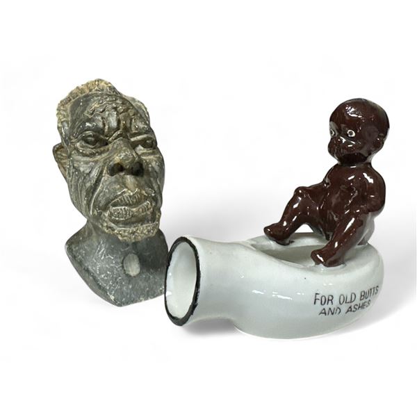 2 Black Americana Items: Ashtray & Soapstone Carving