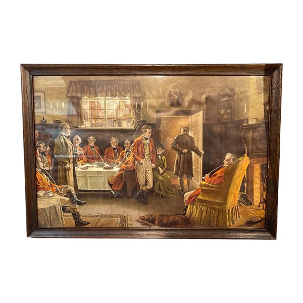 Framed Vintage Print Scene Of Men In Meeting