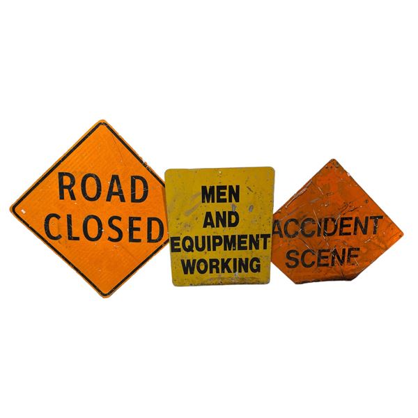 3 Metal Construction Signs And Metal Sign Stand