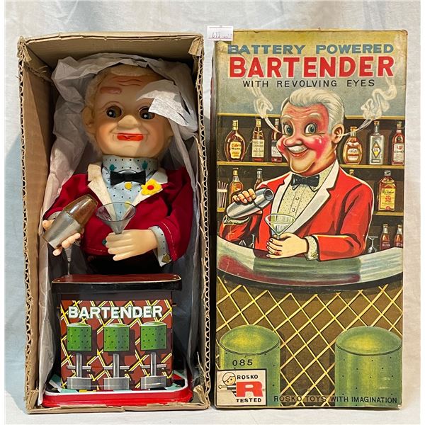 Vintage In Box Bartender With Revolving Eyes Battery Operated