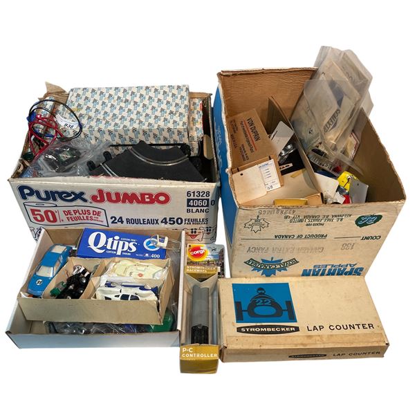 2 Boxes Of Assorted Strombecker Slot Car Accessories
