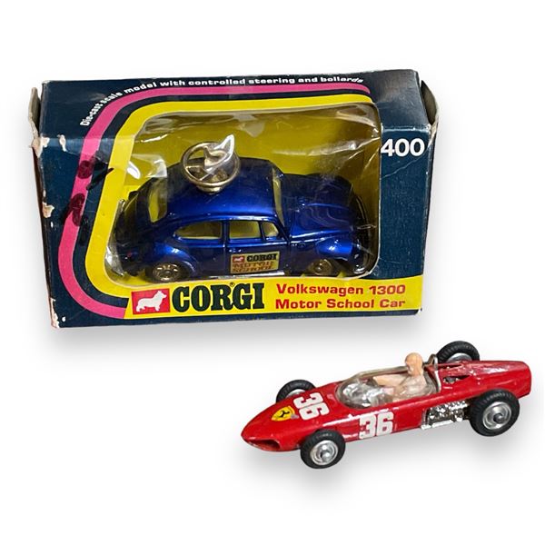 2 Vintage Corgi Cars: Volkswagen 1300 & Ferrari Formula 1