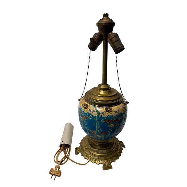 Antique Longwy Converted Oil Lamp To Bulb Lamp